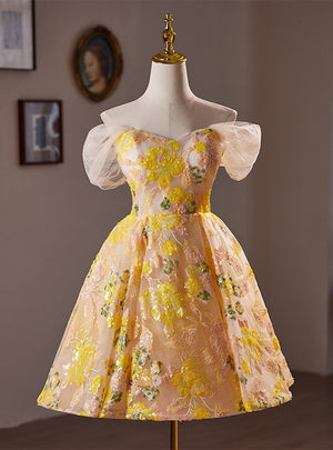 Yellow Tulle Sequins Homecoming Dress