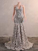 Silver Mermaid Sequins Prom Dress