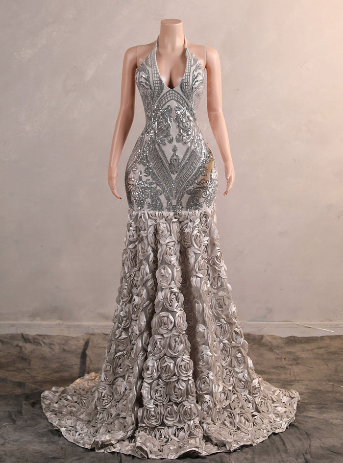 Silver Mermaid Sequins Prom Dress