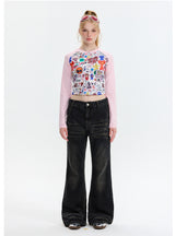 Cartoon Graffiti Printed Long Sleeve T-shirt