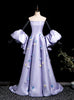Purple Satin Strapless 3D Flower Prom Dress