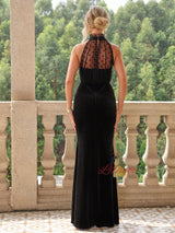 Sexy Contrast Mesh Mermaid Halter Dress