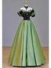 Green Satin Off the Shoulder Lace Prom Dress