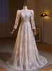Simple White Lace Long Sleeve V-neck Wedding Dress