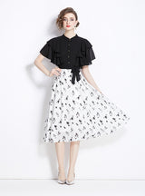 Retro Black Mosaic Floral Short Sleeve Dress