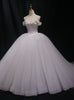 White Tulle Off the Shoulder Pearls Wedding Dress
