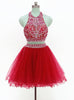 Red Two Piece Backless Homecoming Dress