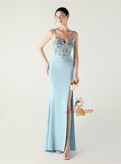 Mermaid Spaghetti Straps Lace Beading Prom Dress