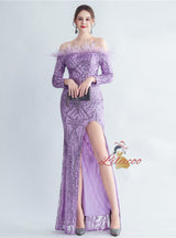 Long Sleeve Sequins Mermaid Prom Dress