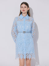 Retro Heavy Lace Lapel Long Sleeve Dress