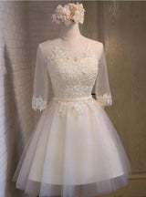 Light Yellow Lace Short Sleeve Homecoming Dress