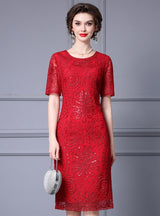 Short Sleeve Lace Sequins Mother Of The Bride Dress