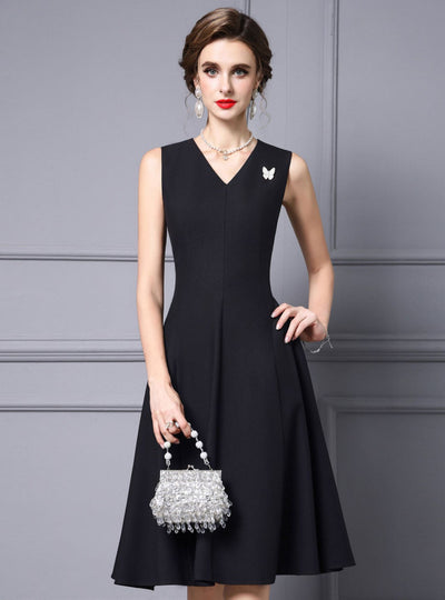 Black V-neck Mother Of The Bride Dress