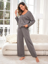 Solid Color Long Sleeve Pajamas Suit