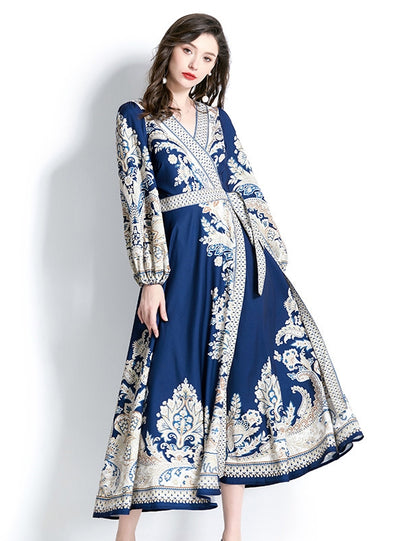 Lantern Sleeve Printed Dress