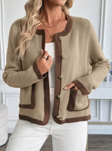 Retro Contrast Knitted Cardigan Sweater Coat
