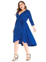 V-neck Solid Color Long Sleeve Dress