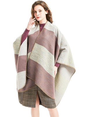 Striped Split Imitation Cashmere Cloak Shawl