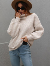 Solid Color Pullover Loose Turtle Neck Sweater