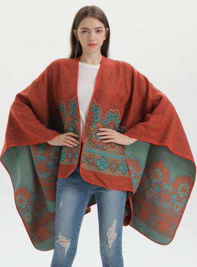 Pastoral Cashmere-like Jacquard Knitted Cloak