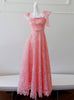 Pink Lace Straps Beading Prom Dress