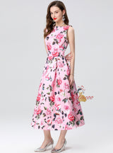 Retro Printed Sleeveless Round Neck Dress