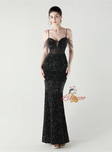 Mermadi Sequins Spaghetti Straps Beading Prom Dress