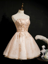 Champagne Tulle Sequins Homecoming Dress