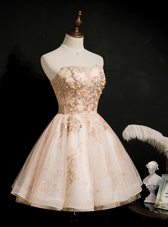 Champagne Tulle Sequins Homecoming Dress