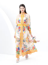 Lantern Sleeve Retro Print Dress