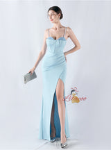 Mermaid Spaghetti Straps Pleats Beading Prom Dress