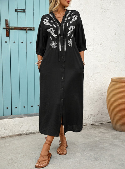 Casual Ethnic Loose Embroidered Dress