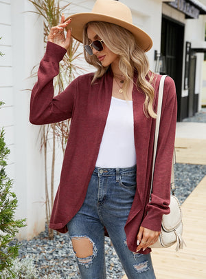 Loose Knit Cardigan Solid Color Long Sleeves Sweater