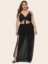 Chiffon Solid Color Bow Tube Top Suit