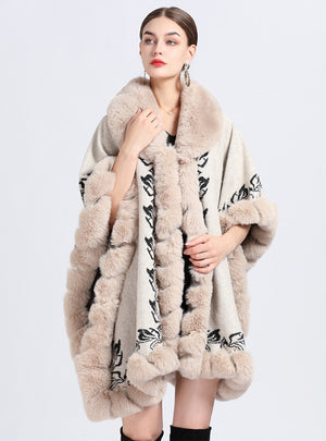 Jacquard Plus Size Knitted Cardigan Shawl Cloak