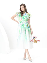 Lotus Leaf V-neck Slim Printed Long Dress