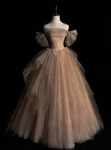 Tulle Off the Shoulder Pleats Appliques Prom Dress