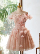 Pink Tulle Sequins Flower Homecoming Dress
