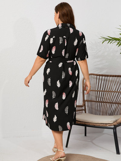 Black Printed Short-sleeved Plus Size Dress