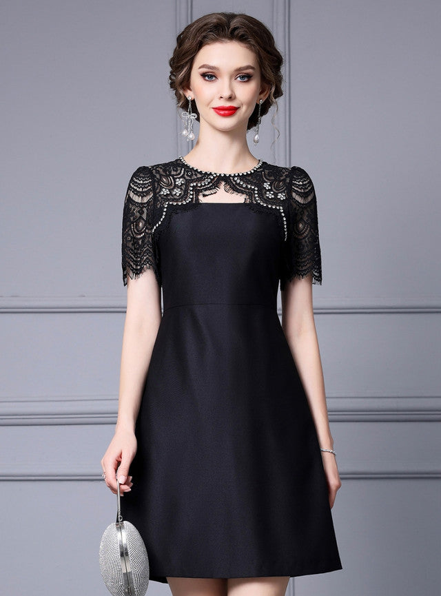 Black Satin Lace Mother Of The Bride Dress