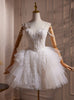 White Tulle Straps Beading Wedding Dress