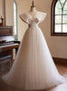 A-Line Champagne Tulle V-neck Wedding Dress