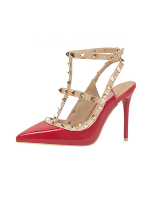 Pointed Patent Leather Rivets Roman Sandals Heels