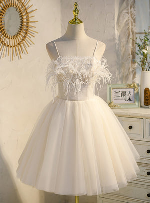 White Tulle Straps Pleats Homecoming Dress