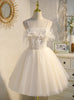 White Tulle Straps Pleats Homecoming Dress