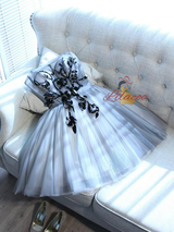Gray Tulle Strapless Appliques Homecoming Dress