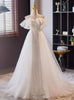 White Lace Tulle Pleats Straps Wedding Dress