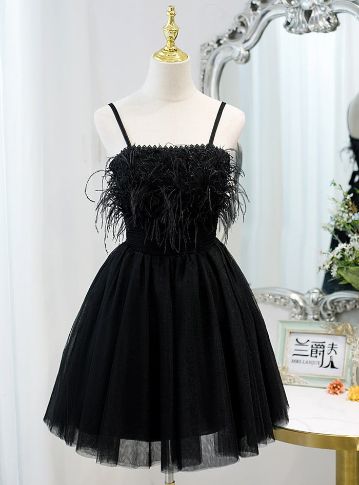 Black Tulle Spaghetti Straps Homecoming Dress