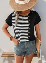 Short-sleeved Striped Stitching T-shirt