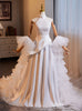 White Satin Lace High Neck Sleeveless Wedding Dress